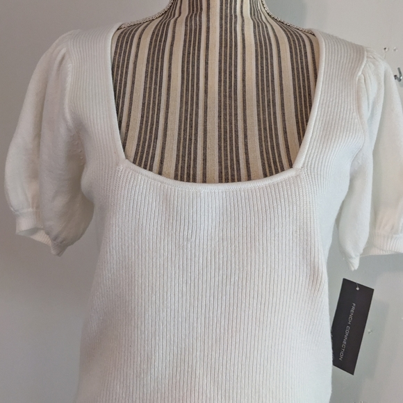 French connection white  sweater poof sleeve square neck nwt - Picture 13 of 16